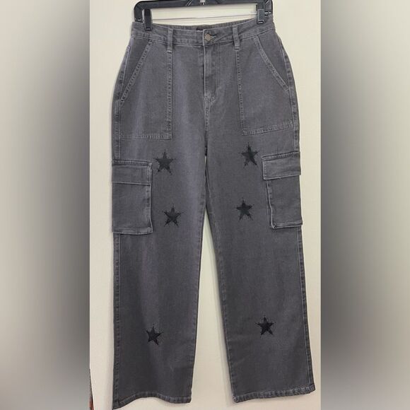 Hottopic Social Collision Grey Star Cargo Utility Pants Size 7 - Picture 6 of 16